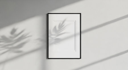 Mockup of black vertical picture frame on white wall background. 3D renderingの素材