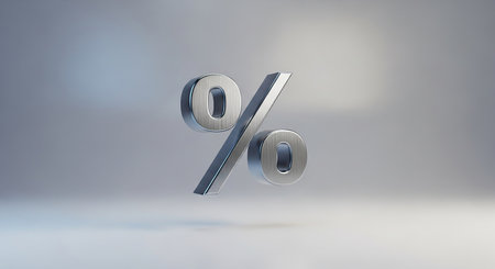 3D Metallic Percent symbol on white background. Computer generated 3D photo rendering.の素材