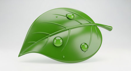 Green leaf with water drops isolated on white background. 3D renderingの素材