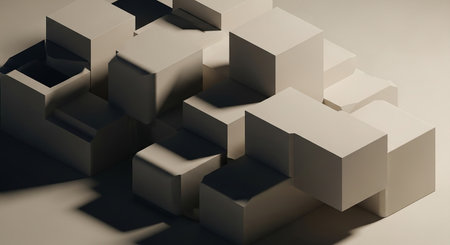 Abstract 3d rendering of geometric shapes. Cubes in empty space.の素材