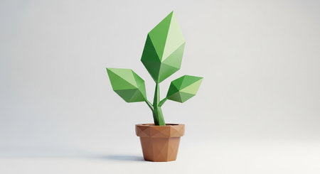 3d render of a green plant in a pot on a white backgroundの素材