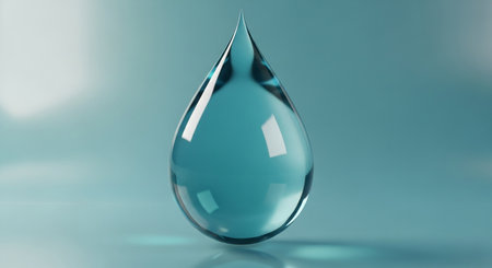 Blue water drop on blue background, 3d render illustration with transparencyの素材