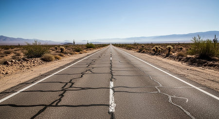 Road in the Mojave Desert, California, United States of Americaの素材