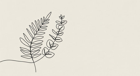 Minimalist hand drawn botanical background. Minimalistic floral design.の素材