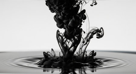 Falling drops of water. Splash effect after collision a falling drops with water Surfaceの素材