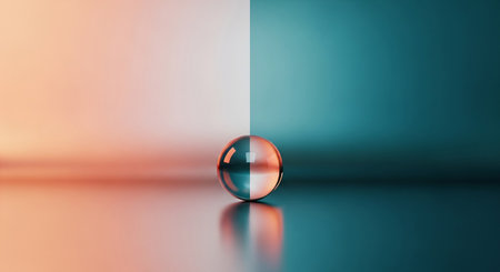 3d render of a crystal ball on a blue and orange backgroundの素材