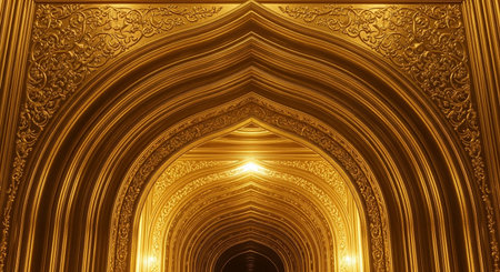golden arabic pattern on the wall. 3d renderingの素材