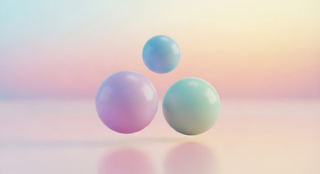 abstract 3d rendering of pastel colored balls on pastel backgroundの素材