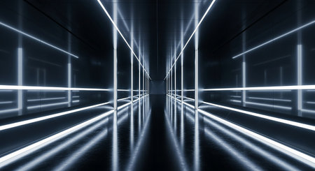 Futuristic corridor with glowing lights, 3d render abstract backgroundの素材