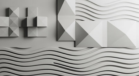 3d rendering of abstract geometric shapes in white and grey color.の素材