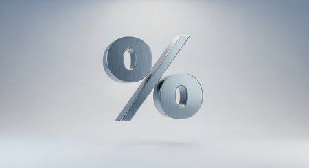 3D Metallic Percent symbol on white background. Rendered illustration.の素材