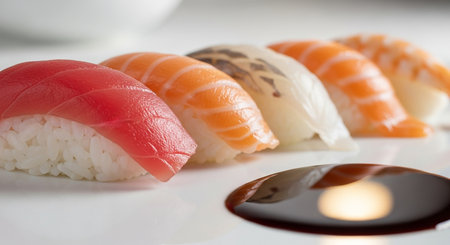 Sushi on a white plate. Shallow depth of field.の素材