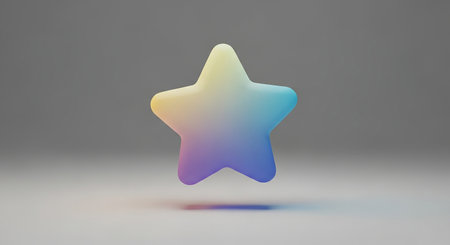 3D rendering of glossy star icon isolated on gray background. Computer generated image.の素材