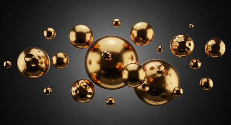 Abstract 3d rendering of chaotic golden spheres. Futuristic background.の素材
