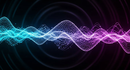 3d render, abstract background with particles, wave lines, glowing particlesの素材