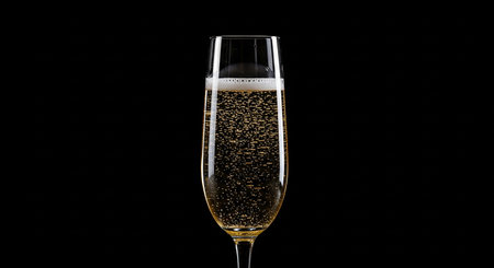 Champagne in a glass on a black background with copy space.の素材