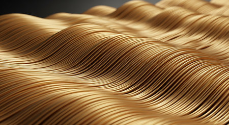 Golden background with waves. 3d rendering, 3d illustration.の素材