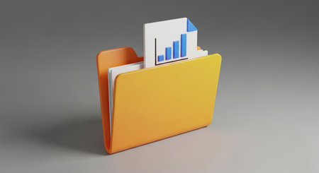 Orange folder with documents on a gray background. 3D rendering.の素材