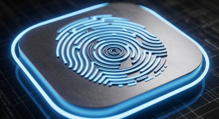 Fingerprint on computer chip. Security concept. 3D illustration.の素材