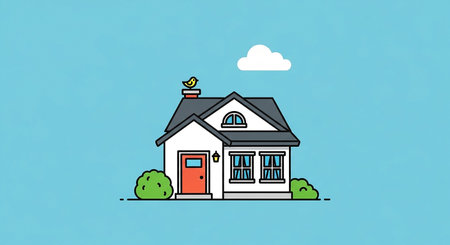 House with a chimney on the roof. Flat style vector illustration.の素材