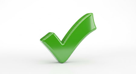 Green check mark isolated on white background. 3d render illustration.の素材