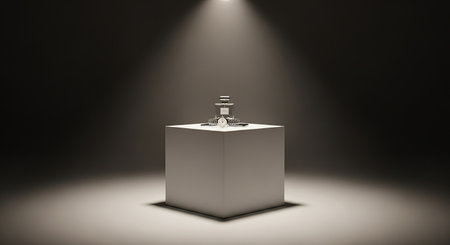 3d rendering of a spotlight in a dark room with a sinkの素材