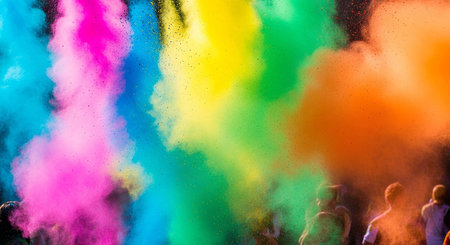 Colorful holi powder explosion on black background. Abstract background.の素材