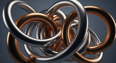 Abstract 3d rendering of metal rings. Jewelry background design.の素材