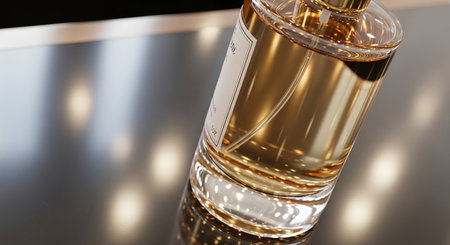 Closeup of Perfume bottle on black backgroundの素材