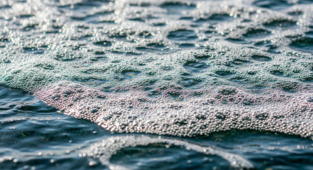 Close-up of water surface with bubbles. Abstract background of sea water.の素材
