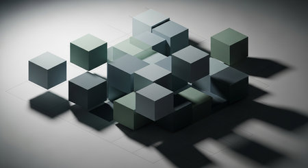 3d rendering of abstract cubes background in black and light green colorsの素材