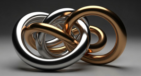 Abstract 3d rendering of metallic rings. Modern background design for poster, cover, branding, banner.の素材