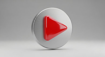 Red Play Button in White Background. 3D Render Illustration.の素材
