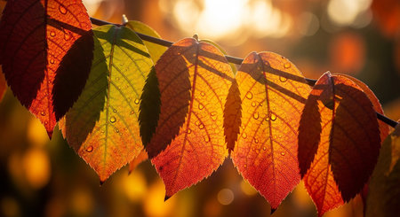 Autumn leaves in sunlight with bokeh background, nature seriesの素材