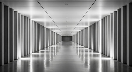 Futuristic corridor with black and white walls. 3d renderingの素材