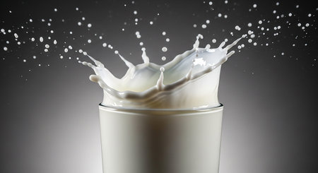 Milk splashing out of a glass. 3d rendering.の素材