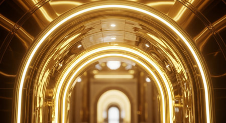 3d render, abstract background, golden lights, tunnel, corridorの素材