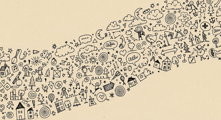 Business doodles on paper background. Hand drawn vector illustration.の素材