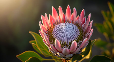 Protea flower blooming in the garden with sun light.の素材