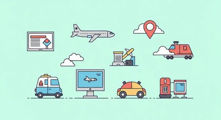 Airport icon set in thin line style. Vector illustration for web and mobile design.の素材