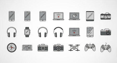 Set of thin line icons of gadgets and gadgets. Vector illustration.の素材