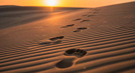 Footprints in the sand on the dunes of the Sahara desertの素材
