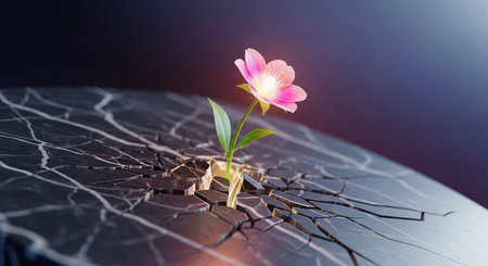 Plant growing from cracked earth. Conceptual image of nature.の素材