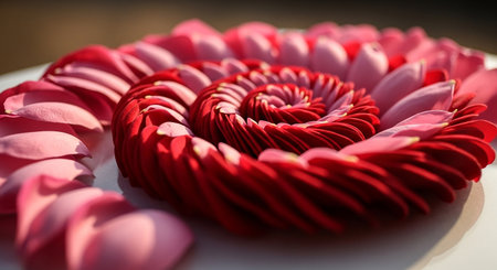 Beautiful red rose petals on a plate. Shallow depth of fieldの素材