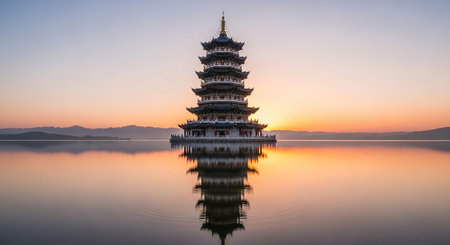 Pagoda in Hangzhou, China. Hangzhou is a popular tourist destination of Asia.の素材
