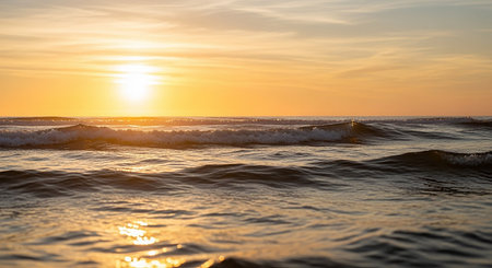 Beautiful sunset over the sea. Sea waves on the beach.の素材