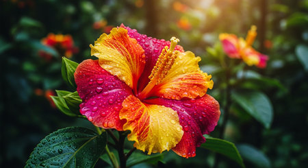 Hibiscus flower with rain drops on the petals.の素材