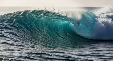 Turquoise ocean wave with foam and splashes closeup.の素材
