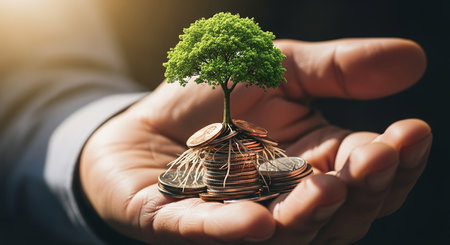 Investment concept, Coins with tree growing on top of each otherの素材