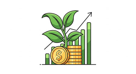 Investment concept. Vector illustration of growing plant with gold coins.の素材